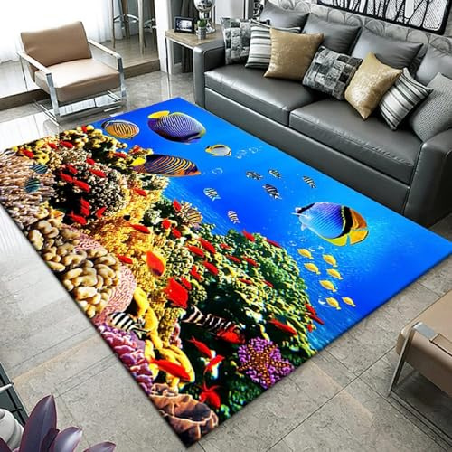 Bunte Unterwasserwelt Teppich Kinderteppich Wohnzimmerteppich Schlafzimmerteppich 3D-Gedruckter Superweicher Flanellteppich 200 X 300 Cm / 78.74 X 118.11 - Leicht Zu Reinigendes Mit Gummirück -4P2L5