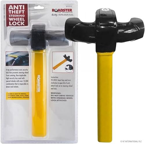 Anti-Theft Reinforced Security Car Locks - Steering Wheel Locks, Baseball Bat Locks, Gearstcik Lock & Wheel Clamp Lock | Strong, Reliable & Long Lasting (Rotary Steering Wheel Lock)