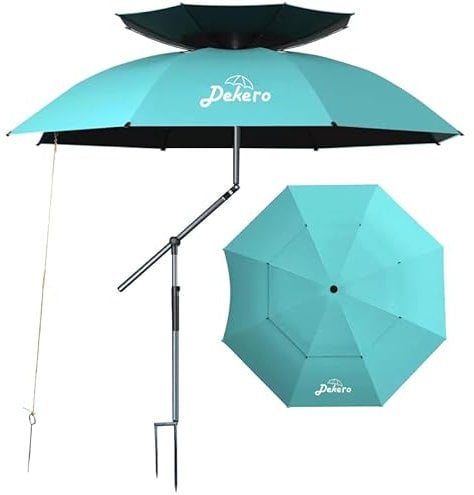 Dekero 240cm Anti Viento Sombrilla Playa,Proteccion UV,Parasol plegable Grande