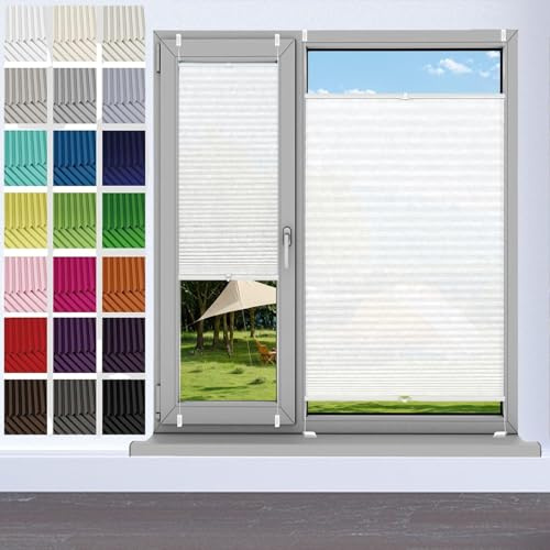 Plissee Plisseerollo Klemmfix Ohne Bohren 80 x 100 cm, Nach Maß Qualität Ohne Bohren, Jalousie Easyfix Rollo Jalousie Faltrollo, Fenster Plissee Ohne Bohren, für Fenster & Tür, Weiß