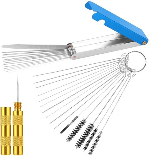Carburetor Cleaning Kit, 4 Set Carbon Dirt Jet Remove Cleaner with Stainless Steel 13 Cleaning Wires Set, 5 Nylon Brushes, 10 Cleaning Needles, Sharp Pick for Motorcycle, Carburetor