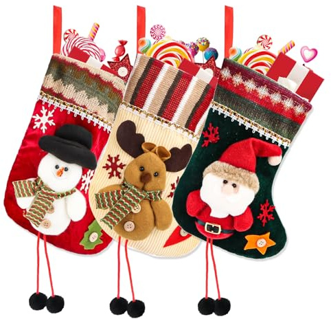 Nikolausstrumpf Set, 2025 Neu Weihnachtsstrumpf, Nikolausstiefel zum Befüllen, Weihnachtssocken zum Aufhängen, Christmas Stocking Set, Nikolaus Socken Weihnachtsdeko für Kamin&Weihnachtsbaum (3 Stück)