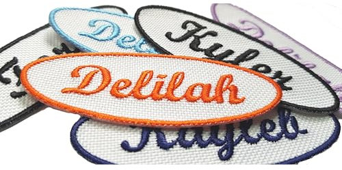 Personalised Oval Embroidered Iron On Sew On Hook & Loop Patches Customized for Uniform, Vest, Motor Club, School, Fancy Dress Biker Jacket Club Uniform Tags Jeans Labels (Custom Colour, Small)