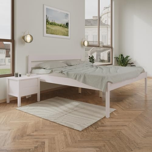 ESTADESIGN Aus Massivholzbett ohne Rollrost – FSC-zertifiziertes Birkenholz, Stabil, Langlebig und Einfach zu Montieren, Skandinavisches Design für Moderne Schlafzimmer (Halbrose, Hoch 140x200 cm)