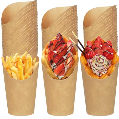 50 Piezas Cajas para Papas Fritas, 12Oz Vasitos para Aperitivos de Cartón Kraft, Cajas para Palomitas, Vasos de Papel Kraft para Palomitas, Fiestas, Bares de Aperitivos