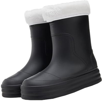 Generico Stivali Donna Bassi Neri Borchie Stivaletti Scarpe da Acqua Spesse a metà Polpaccio da Donna alla, Stagioni, Possono Essere indossate Come Scarpe da Lavoro, Stivali con Borchie (Black, 39)