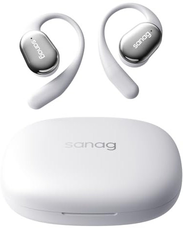 SANAG C16S Cuffie Open-Ear, Auricolari Bluetooth True Wireless con Microfono, Auricolari con Gancio, 500mAh, 56 Ore di Riproduzione, IPX4 Impermeabili Cuffie 5.4 Bluetooth Sport -Bianco