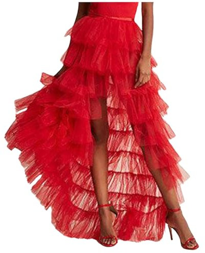 Generic Gonna da Donna in Tulle, 50 Pezzi, Rockabilly, Tutu Sottogonna Lunga Elastica da Ballo, da Principessa, da Ballo, per Cosplay, Feste, Mini Gonna Corta, Retrò, per Feste, Colore: Rosso