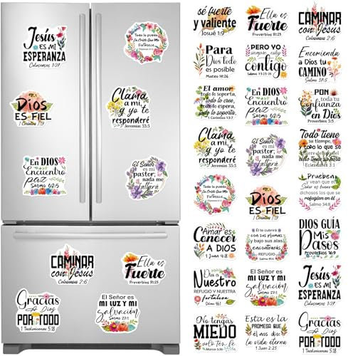 Dazoratix Spanish Bible Refrigerator Magnets - 24 PCs Inspirational Verse Fridge Magnet Religious Jesus Scripture Quotes Magnetic Stickers Religion Christian Floral Decals for Kitchen Car Locker Decor