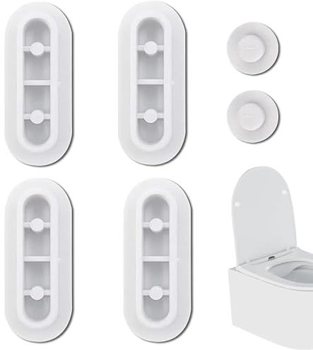 4 Pcs Set Toilet Seat Rubber Bumpers, Push On Toilet Seat Bumpers, Toilet Seat Bumper Replacement Set, Toilet Seat Plugs for Toilet Seats and Most Toilet Seat Models (with 2 Top Lid Pad,Grey)