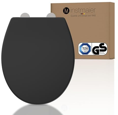 instmaier Toilettendeckel mit Absenkautomatik | Schwarz matt | TÜV geprüft | ovale Form | Toilettensitz aus Duroplast | Quick Release Funktion