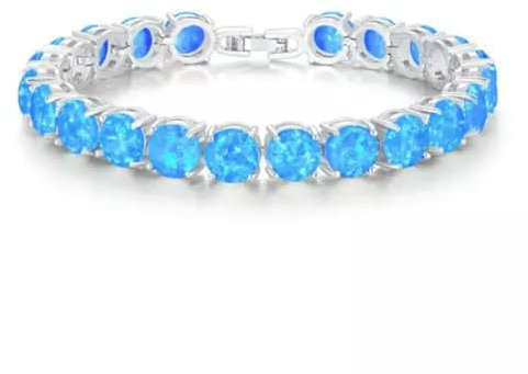 Blau/Weiß/Orange/Rosa rundes 925er Splitter-Feueropal- Armband, 18 cm, Blau