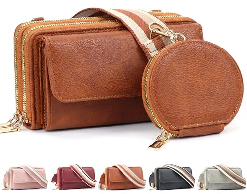 LEcylankEr Handytasche zum Umhängen Damen Große Kapazität Handytasche mit Geldbörse zum Umhängen aus PU Leder Umhängetasche Damen mit Abnehmbarem Breitem Schulterriemen und Münzfach (Braun)