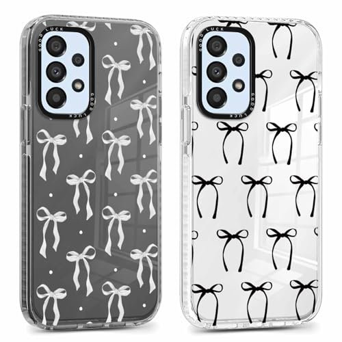 Xylota 2 x Transparent Handyhülle für Samsung Galaxy A53 5G 6,5 Hülle, Durchsichtig Case Muster Aesthetic Schleifen Mädchen Frauen Schutzhülle, Weich Silikon TPU Stoßfeste Cover für Samsung A53,02