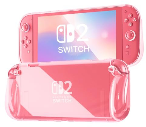 FIWWAT Coque Étui de Protection pour Nintendo Switch 2 2025, Conception Ergonomique, Couvercle de boîtier en TPU Souple Transparent pour Switch 2, Anti-Rayures, Facile à Installer - Rose