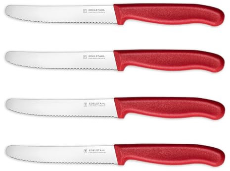 targzier Tomato Knife,Serrated Kitchen Knife,Fruit Knifes,Stainless Steel Utility Knife,Durable Tomato Knives Set for Cutting Vegetables and Fruits,Robust Plastic Handle,Set of 4,Red