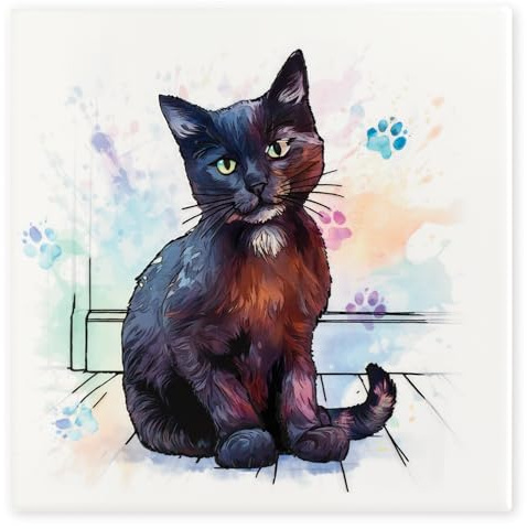 Art of Arora 2841 Black Cat Ceramic Tile Picture Plaque Wall Art 20 x 20cm