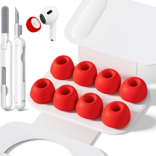 Inesore Replacement Ear Tips for AirPods Pro 1/2, 4 Size-Red | with Hole for Noise Reduction, Silicone Earplugs for AirPods Pro with Cleaning Set & Portable Storage Box, 4 Pairs