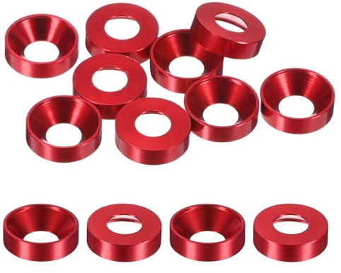 M METERXITY 10-Pack M8 Countersunk Finish Washers, Hole Dia 0.31/8mm Alloy Aluminum Finish Cup Washer Screw Head Gasket for Industrial/Screw RC/Car/Motorcycle/Mechanical Parts [Red]