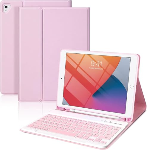 SXNIWBAI For iPad Keyboard Case 9.7 6th Gen 2018/ 5th Gen 2017/iPad Pro 9.7/Air 2/1, For ipad air 2 Case with Wireless Bluetooth Keyboard and Pencil Holder, Keyboard Case for iPad 9.7 inch, Pink