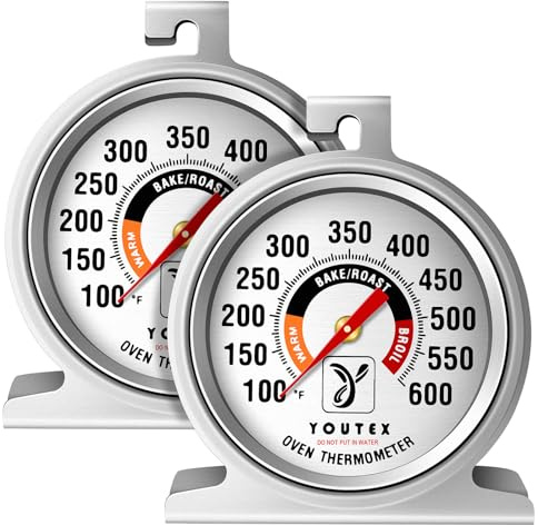Youtex 2-Pack Oven Thermometer, Upgraded 100-600°F No-Holes Non-Discoloring Easy-to-Clean for Healthier Cooking, Easy-to-Read with Large Bright Numbers for Gas & Electric Ovens, Grills, and Smokers