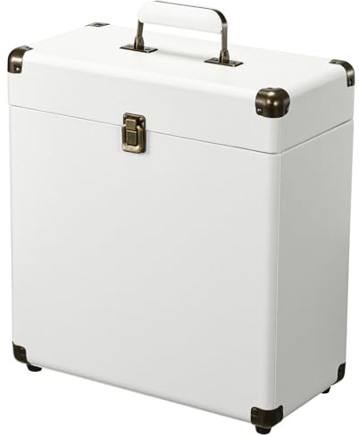 Tayqwiheva Plattenkoffer LP-Koffer Vinyl Schallplattenkoffer mit Schloss Koffer für Schallplatten von 45 LP Schallpaltten Aufbewahrungsbox,Weiß