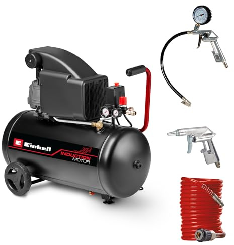Einhell Kompressor TC-AC 270/50/10 (1800 W, max. 10 bar, 50-Liter-Tank, ölgeschmiert, Manometer für Arbeitsdruck und Kesseldruck, 270 l/min Ansaugleistung, inkl. Druckluftset)