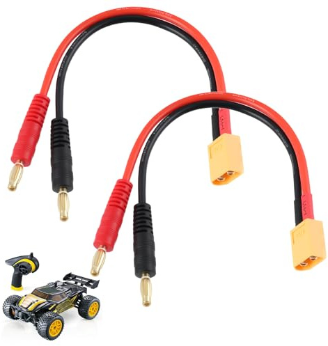 Zescyha 2 Stück XT60 zu Bananenstecker Ladekabel, XT60 auf 4mm Bananenstecker, RC Batterie Ladekabel, Adapter mit 15cm 14AWG Silikon Kabel für RC Helikopter, Quadcopter, Lipo Akku, RC-Ladegeräte