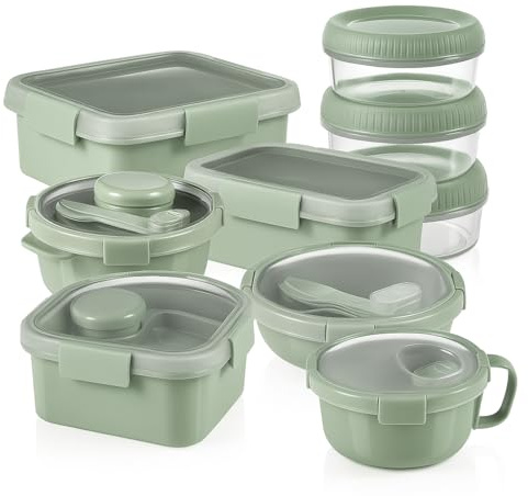 CURVER Smart To Go 7-teiliges Lunch- & Lebensmittelaufbewahrungs-Set | auslaufsichere BPA-freie Behälter | 1,6 l/1 l rund, 1 l/1,2 l/Dual 0,6 l + 0,3 l rechteckig, 0,9 l Suppentasse | 3 Töpfe | Meal
