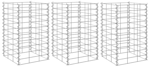 QJBSAVVA Gabionen Hochbeet 3er Set 30x30x50 cm Silber Eisen Zaun Drahtkorb Modernes Design Robuste Gabione für Garten Balkon und Terrasse als Sichtschutz und Pflanzkübel