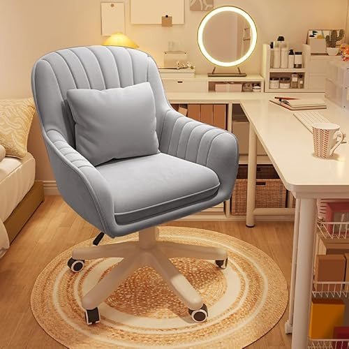 XUEGW Home Office Chair Computer Chair with Mid-Back Upholstered Modern Tufted Computer Task Chair Swivel Height Adjustable Velvet Accent Chair(Grey)