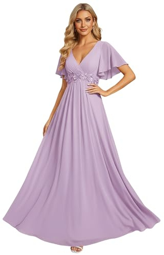 Ever-Pretty Women's Chiffon V Neck Short Sleeves Appliques Formal Evening Dresses Bridesmaid 01960