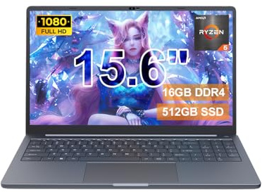 Ninkear Computer portatile A15 ultra sottile, AMD Ryzen 5 3500U, 16 GB DDR4, 512 GB SSD, display ultra grande da 15,6, WiFi 5 e BT 5.2, lunghi tempi di lavoro, interfacce sufficienti, per lavoro e