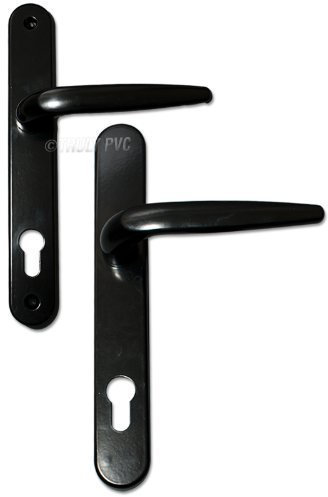 Pair of Trojan Sparta 92PZ Long backplate Black Powder Coated Sprung Lever/Lever uPVC Door Handle Set