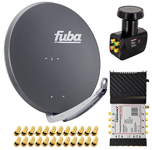 PremiumX Satelliten-Komplettanlage Fuba DAA 850 A Satellitenschüssel Alu Anthrazit 5/8 Multischalter Quattro LNB 24x F-Stecker, 1 SAT 8 Teilnehmer