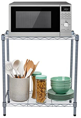 Mind Reader Mensola per microonde, ripiani portaoggetti, organizer da tavolo, scaffale da cucina, in metallo, 57 cm di lunghezza x 33 cm di larghezza x 53 cm di altezza, argento