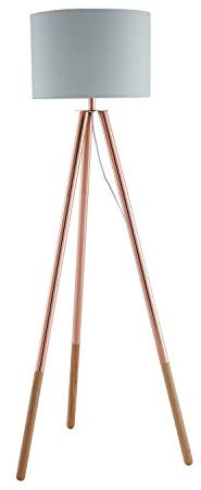 SalesFever Stehleuchte mit Holzgestell und Stoffschirm Tripod Kupfer/Eiche