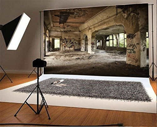 YongFoto 3x2m Hintergrund Ruiniert Alte Fabrik Graffiti handbemalt S鋟len Alten Fenster dunkel Grunge Abstrakt Boden Studio Foto Portrait Kinder Video Fete Hochzeit photobooth Fotografie Accesorios