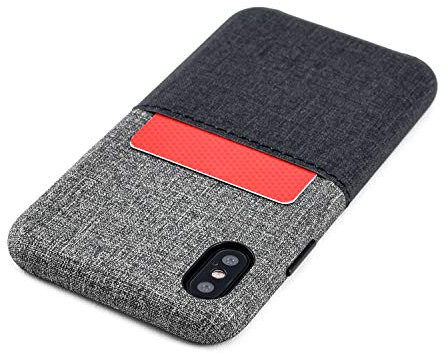 Dockem Luxe M1 Handyhülle mit Kartenfach für iPhone XS/X: Ultra Schlanke Wallet Handytasche mit Integrierter Metallplatte für Magnet-Halterung - M-Serie [Schwarz/Grau]