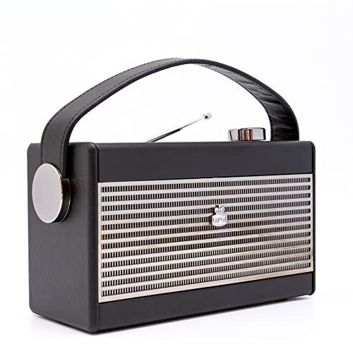GPO Darcy tragbares Retro Analogradio im Retro-Stil mit Tragegriff, Schwarz & Silber