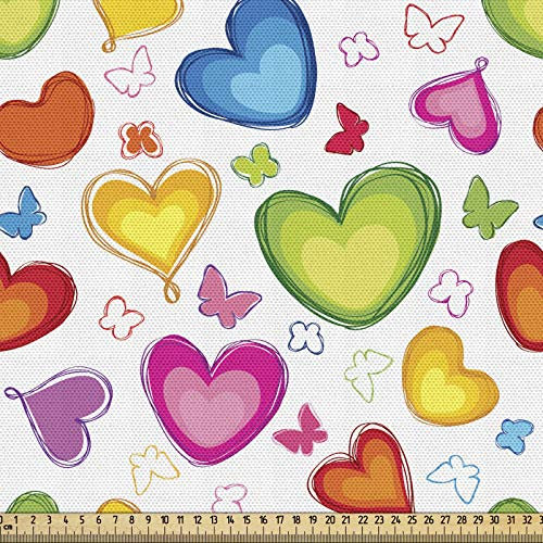ABAKUHAUS Liebe Gewebe als Meterware, Bunte Schmetterlinge glücklich, Schön Gewebten Stoff für Polster und Wohnaccessoires, 1M (148x100cm), Rosa Grün