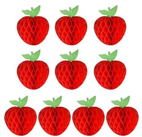 FEPITO 10 Pack 7 Zoll Apfel Gewebe Bienenwabe Hängend Rot Papier Apfel Dekorationen Obst Dekoration für Zurück zur Schule, Babydusche