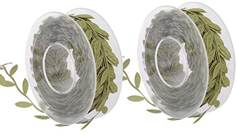 Grünes Blatt-farbband,Dekoband Zierband,Olive Leaves Ribbon String,Künstliche Grüne Blätter Dekorativ für Nähen Handwerk Hochzeit Scrapbooking Geschenkbox,Diy Creation,etc (Dunkelgrün,15M,2 Rollen)