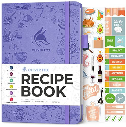 Clever Fox Rezeptbuch - Machen Sie Ihr eigenes Familienkochbuch, leeres Kochjournal zum Eintragen von Rezepten, A5 Hardcover, Platz für 60 Rezepte - Lavendel (Englisch)