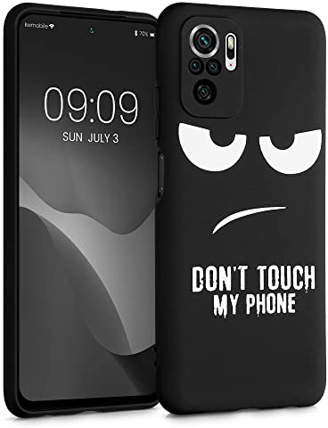 kwmobile Hülle kompatibel mit Xiaomi Redmi Note 10 / Note 10S - Handyhülle Silikon Case - Don't Touch My Phone Weiß Schwarz