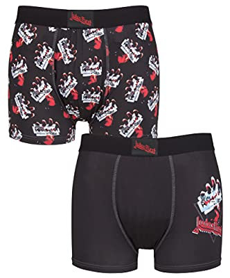 SockShop Mens Judas Priest Exclusive to Gift Boxed Classic Rock Heavy Metal Boxer Shorts Pack of 2 Black XL