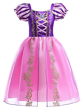 Lito Angels Deguisement Robe Costume Princesse Raiponce Enfant Fille, Anniversaire Noël Fete Halloween Carnaval, Taille 13-14 ans (étiquette en tissu 14), Manches Bouffants