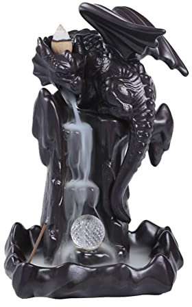 Fontaine a Encens, Brûleur d'encens à Reflux, Porte-encens Brûleur d'encens en Céramique, Dragon Forme Porte-encens Ornement avec 10 cônes d'encens, pour Maison Bureau Chambre à Coucher Yoga(LED)