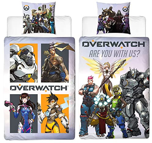 Overwatch Wende-Bettwäsche Heroes 135 x 200 + 80 x 80 cm 100% Baumwolle Renforcé-Linon-Qualität Kinderbettwäsche Genji Reaper Tracer Widowmaker Doomfist Mercy Zarya Sombra 2 Motive Reißverschluss