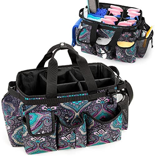LoDrid Large Cleaning Caddy Bag with Detachable Divider, Wearable Cleaning Caddy Organizer with Handle, Cleaning Supply Tote Bag with Adjustable Shoulder Strap for Cleaners & Housekeepers, Totem